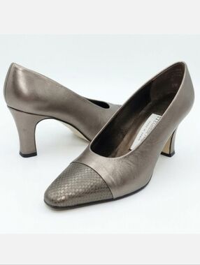 Etienne Aigner Bronze Metallic Leather Snake Toe Pumps Made in Spain Vintage 6M